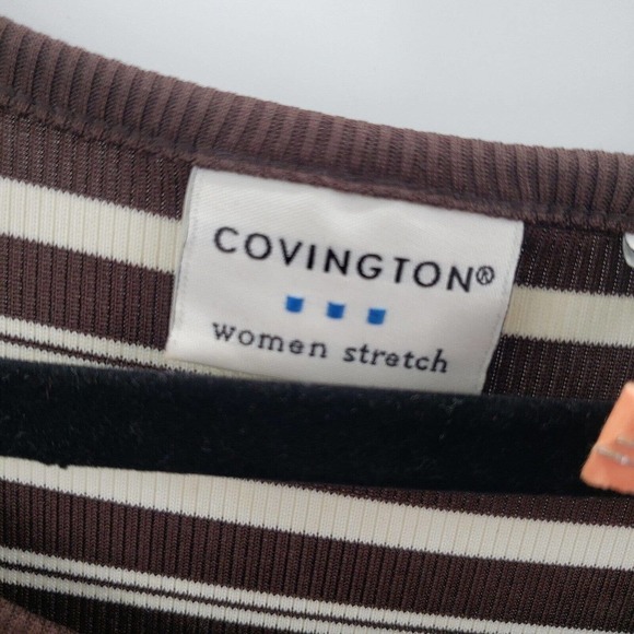 Covington striped tank top womens plus size 20 22 brown white sleeveless knit - Picture 4 of 10
